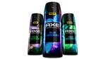Three cans of Axe Fine Fragrance body spray. Axe, also known as Lynx, is now PETA approved.