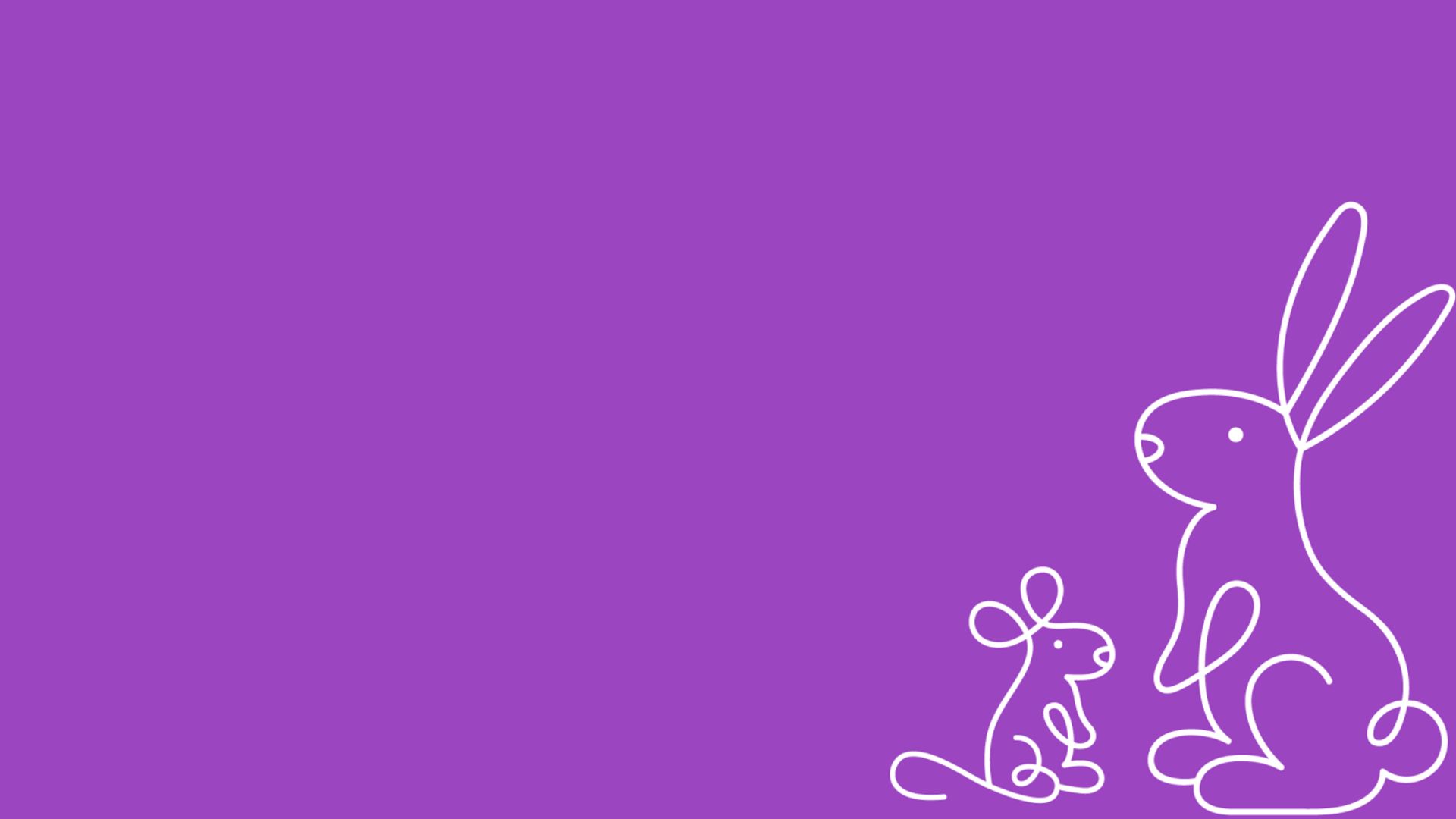 White rabbit and mouse drawings on a purple background