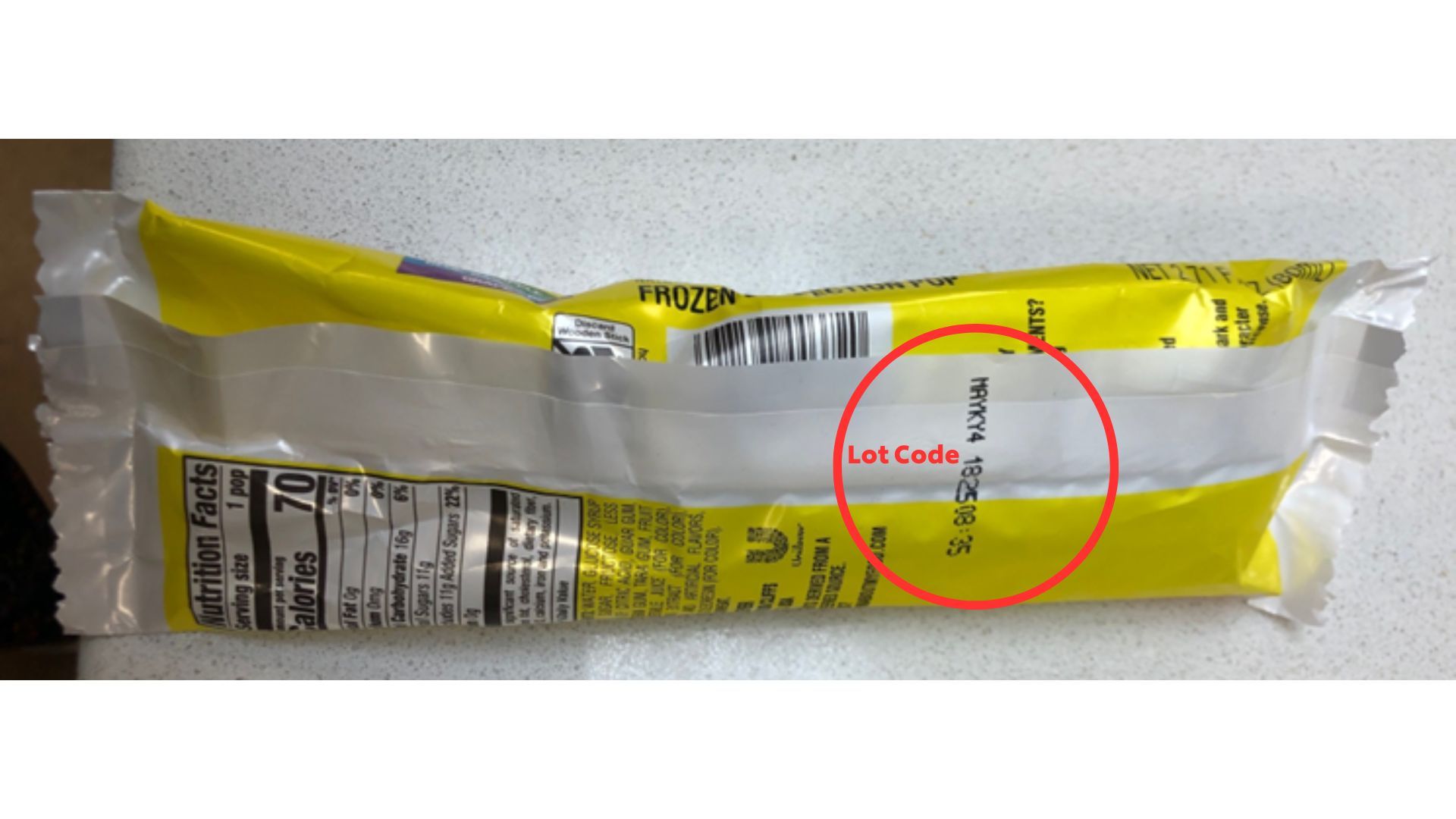 Back of package that highlights the Lot Code location