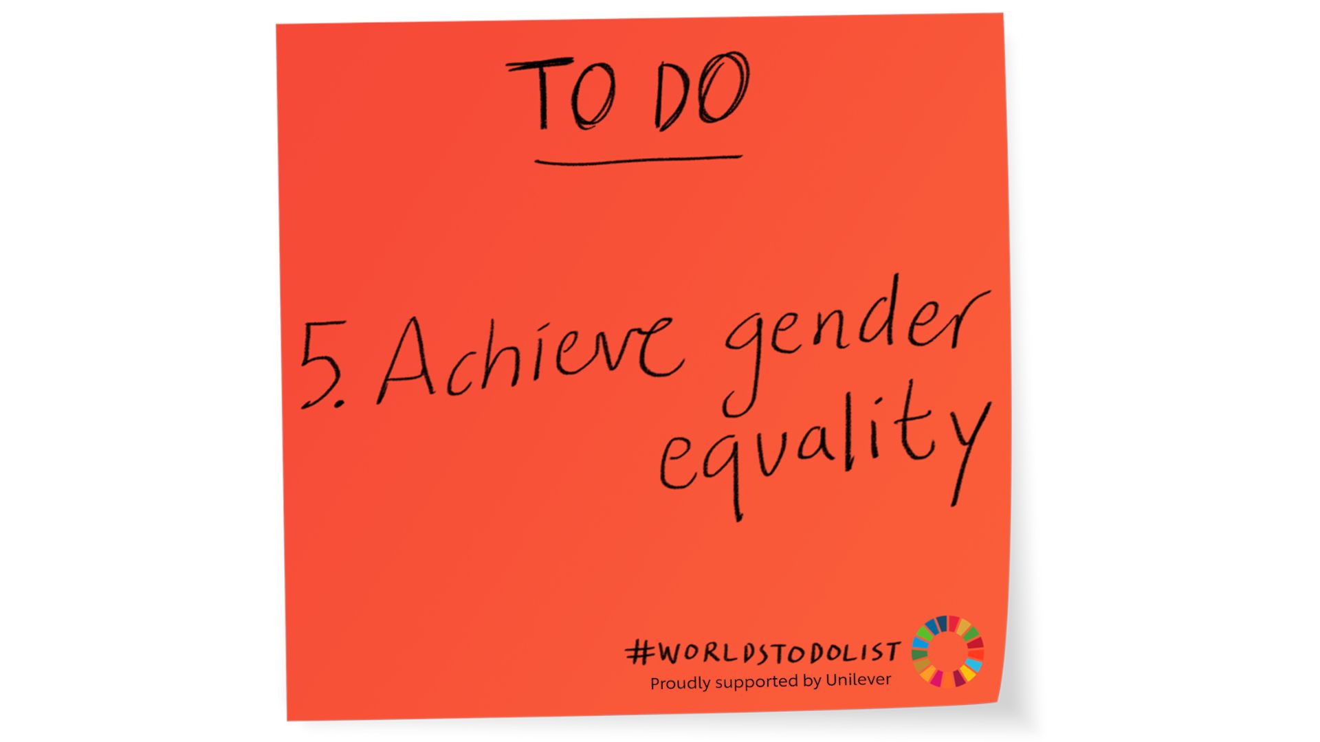 Red sticky note with Achieve gender equality written on it 