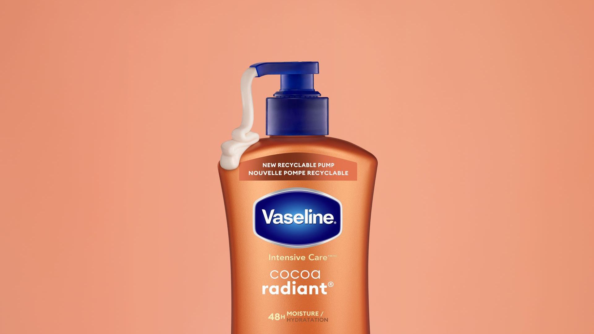 Vaseline Recyclable pump cocoa radiant bottle.