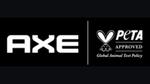 A black rectangle with white text and logos for Axe and PETA, People for the Ethical Treatment of Animals