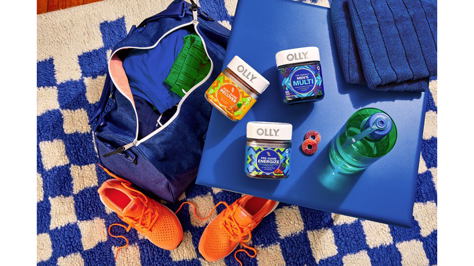 An image of Olly vitamins and supplements including Pre-Game Energize and Men’s Multi products